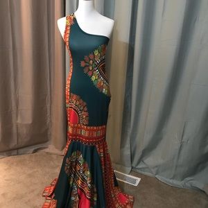 tribal print trumpet gown